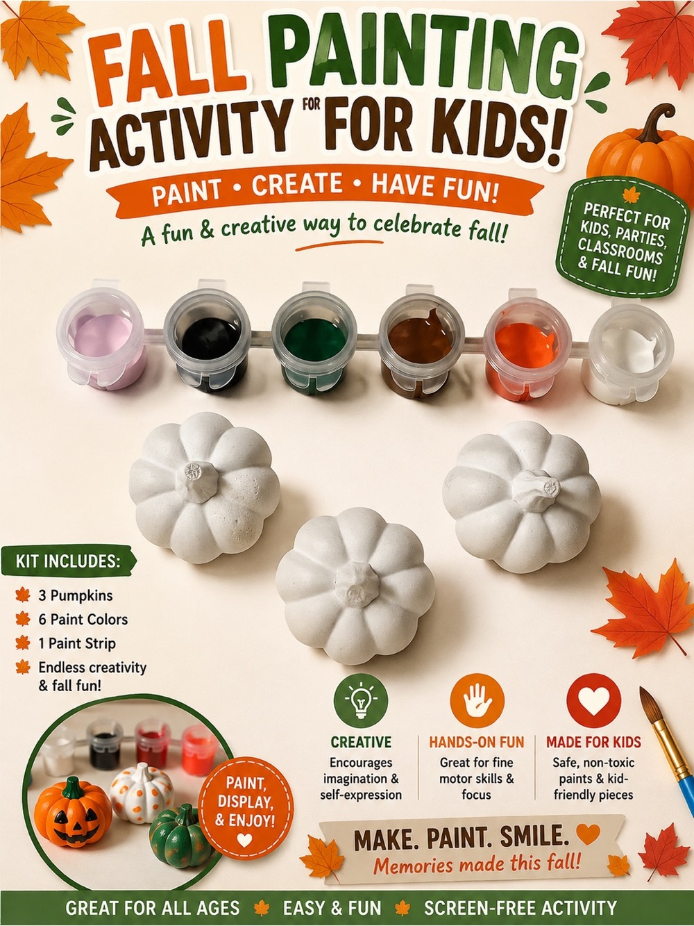 Fall activity for kids. 3 pieces to paint. Fun decorations. Great for kids all - Picture 3 of 16